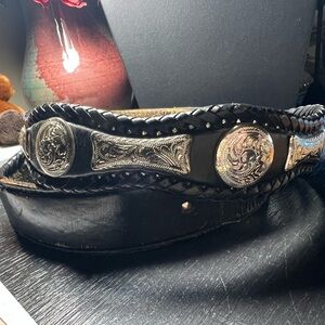 Vintage Men’s Leather Belt with Silver
